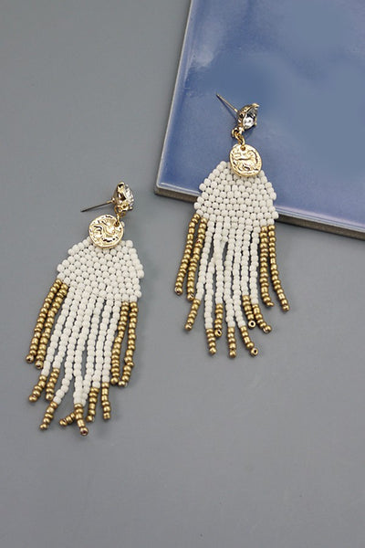 SEEDBEAD FRINGE COIN POST EARRINGS  | 52E2081844