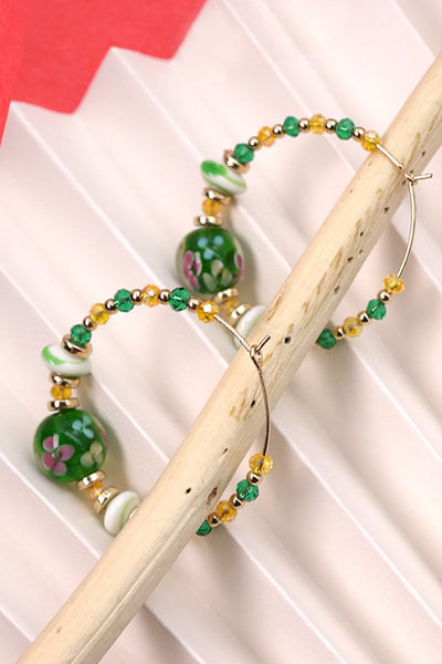 GREEN GLASS BEAD HOOP EARRINGS | 10E2110812