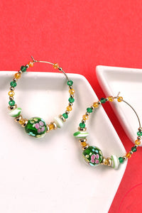 GREEN GLASS BEAD HOOP EARRINGS | 10E2110812