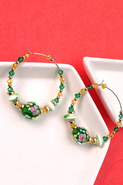 GREEN GLASS BEAD HOOP EARRINGS | 10E2110812