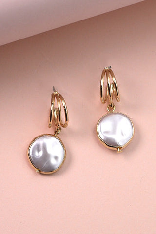 GOLD FOIL PEARL DROP HUGGIE EARRINGS 10E2110807