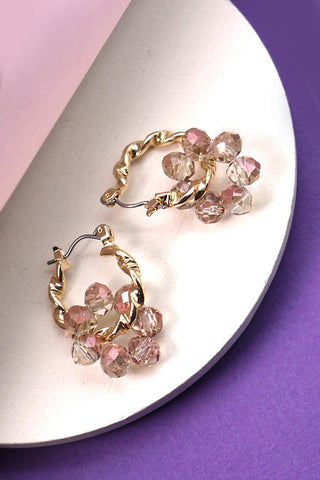 BEADED FACET FLOWER MINI HOOP EARRINGS | 10E2110814