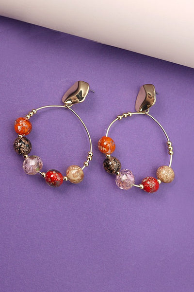 PEACH GLASS BEAD CIRCLE DROP EARRINGS | 10E2110813