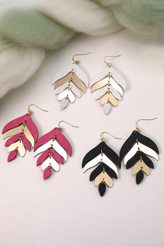 WOOD METAL MIX LEAF DROP EARRINGS | 10E2101127