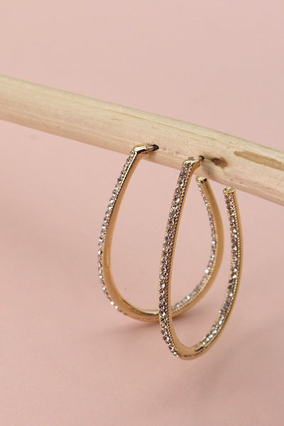 RHINESTONE OVAL HOOP EARRINGS | 31E23264