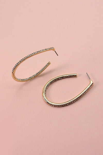 RHINESTONE OVAL HOOP EARRINGS | 31E23264