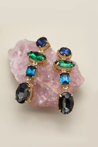 MULTI LARGE STONE LINEAR DROP EARRINGS | 80E123