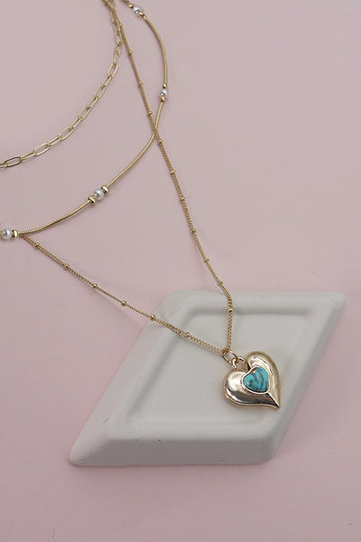 TURQ HEART PEARL STATION MULTI NECKLACE | 25N625