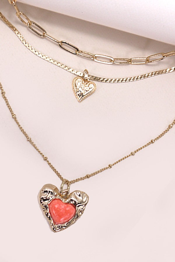 DOUBLE HEART CHARM MULTI LAYER NECKLACE | 25N627