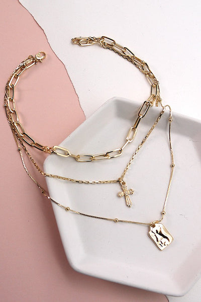 CROSS TAG MULTI LAYER NECKLACE | 25N638