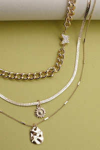 BUTTERFLY FLOWER CHARM MULTILAYER NECKLACE | 25N639