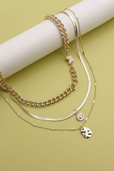 BUTTERFLY FLOWER CHARM MULTILAYER NECKLACE | 25N639