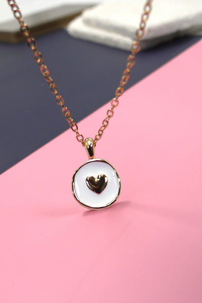 ROUND EPOXY BUTTERFLY HEART PENDANT NECKLACE | 31N23000