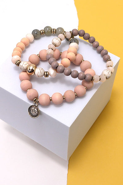 3 ROW WOOD NATURAL BEAD STRETCH BRACELET SET| 10B3010604