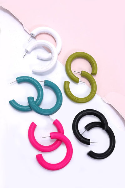 COLORFUL WOOD HOOP EARRINGS | 31E23585