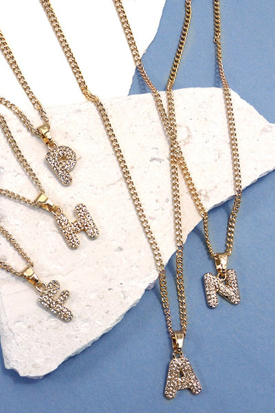 RHINESTONE INITITAL CHAIN NECKLACE | 31N23010