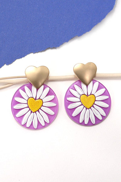 HEART SUN FLOWER ACRYLC DROP EARRINGS | 80E327