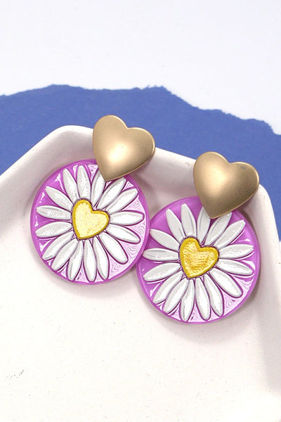 HEART SUN FLOWER ACRYLC DROP EARRINGS | 80E327