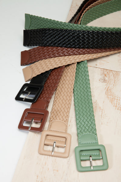 COLORED BRAIDED RECTANGLE BUCKLE LEATHER BELT | 40BT618