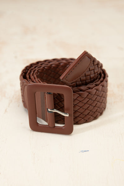 COLORED BRAIDED RECTANGLE BUCKLE LEATHER BELT | 40BT618