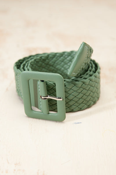 COLORED BRAIDED RECTANGLE BUCKLE LEATHER BELT | 40BT618